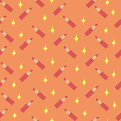 Bright seamless pattern of lip print and lipstick. Vector illustration