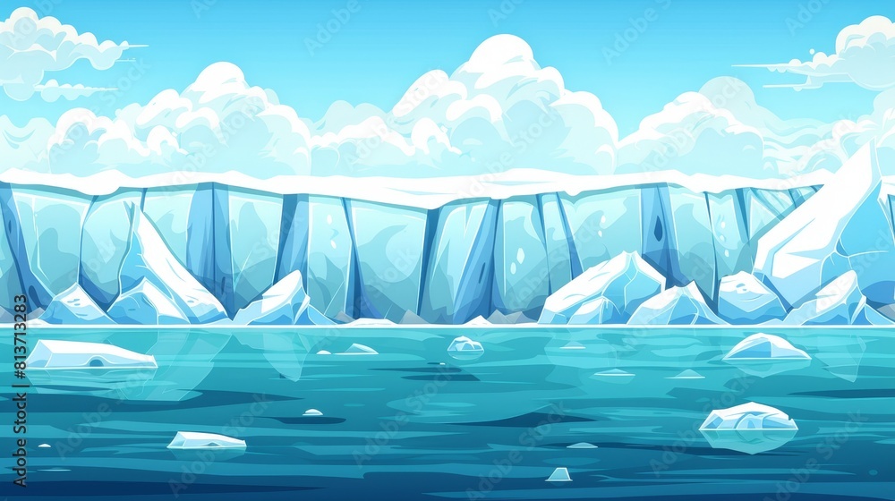 Aufkleber this modern image shows a parallax background of arctic icebergs and glaciers swaying on blue ocean 