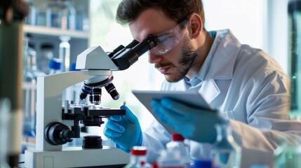 Scientist Analyzing Samples Under Microscope