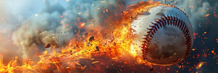 Baseball thrown at high speed leaves fiery trail in its wake, igniting flames on its path