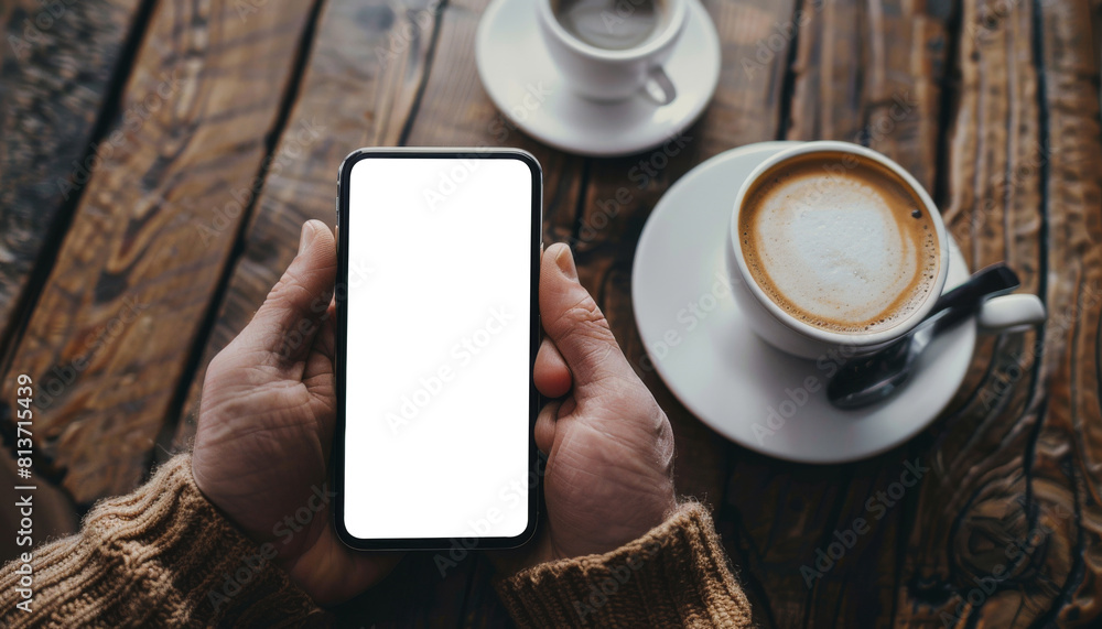 Poster The top view angle offers a comprehensive view of the phone and its screen, making it easier to visualize the design layout and user experience