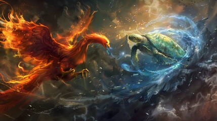 The Phoenix is ​​fighting the Spirit Turtle