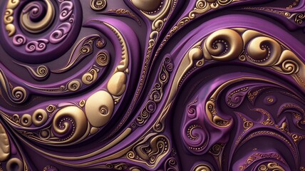 3d paisley abstract pattern background mixed with purple and gold