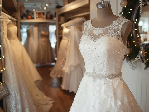 Mannequin displaying wedding dress