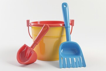 Colorful beach toys isolated on white background. 