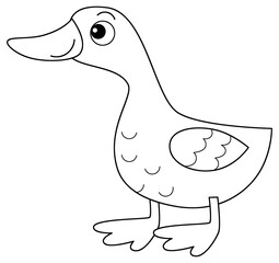 Cartoon happy farm animal cheerful goose bird running isolated background with sketch drawing illustration for children