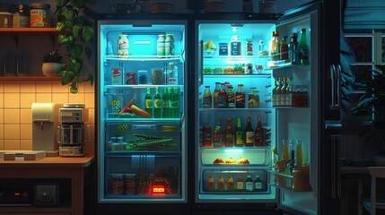 Portray an IoTenabled refrigerator that suggests recipes based on the ingredients it has and orders groceries when supplies are low