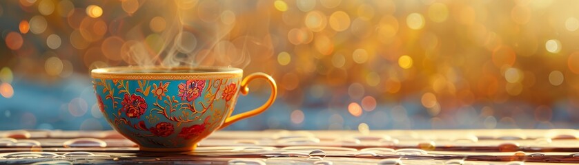 Cup, Celebrating Cultural Unity, Global Patterns and Symbols, Fusion of Diverse Cultures, Harmony in Diversity, Realistic Image, Sunlight, Lens Flare - Powered by Adobe