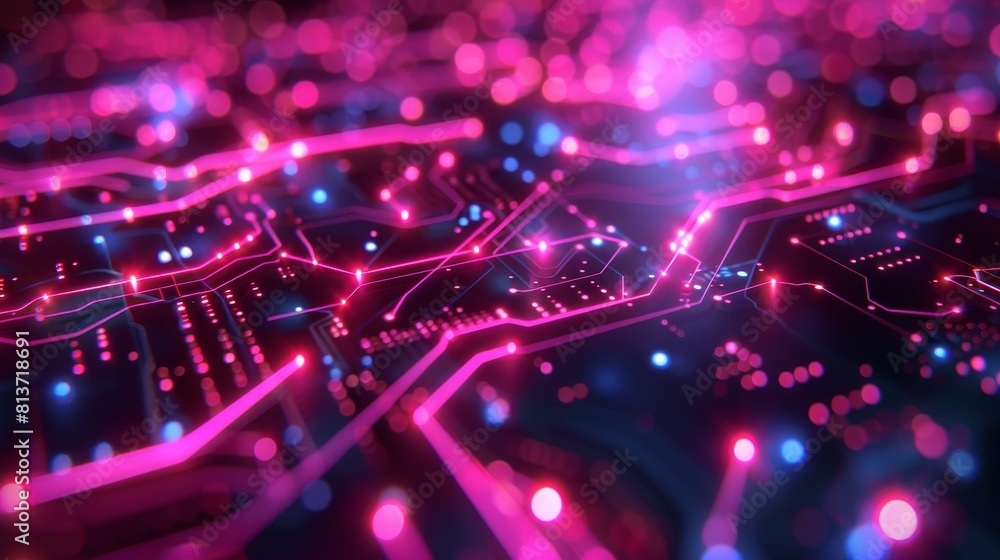 Poster abstract digital technology background with glowing circuits and lines.