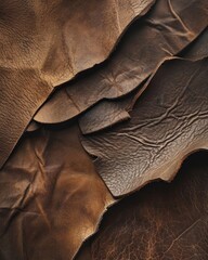 Obraz premium A macro photograph of weathered leather, emphasizing the tactile qualities and natural patina. Earthy tones and subtle shadows enhance the richness of the texture