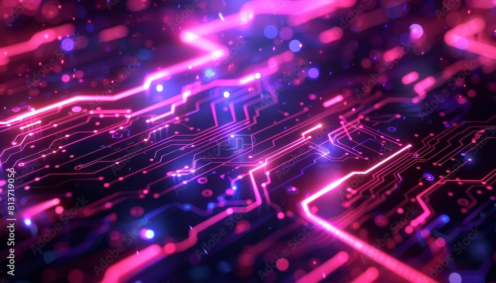 Poster abstract digital technology background with glowing circuits and lines.