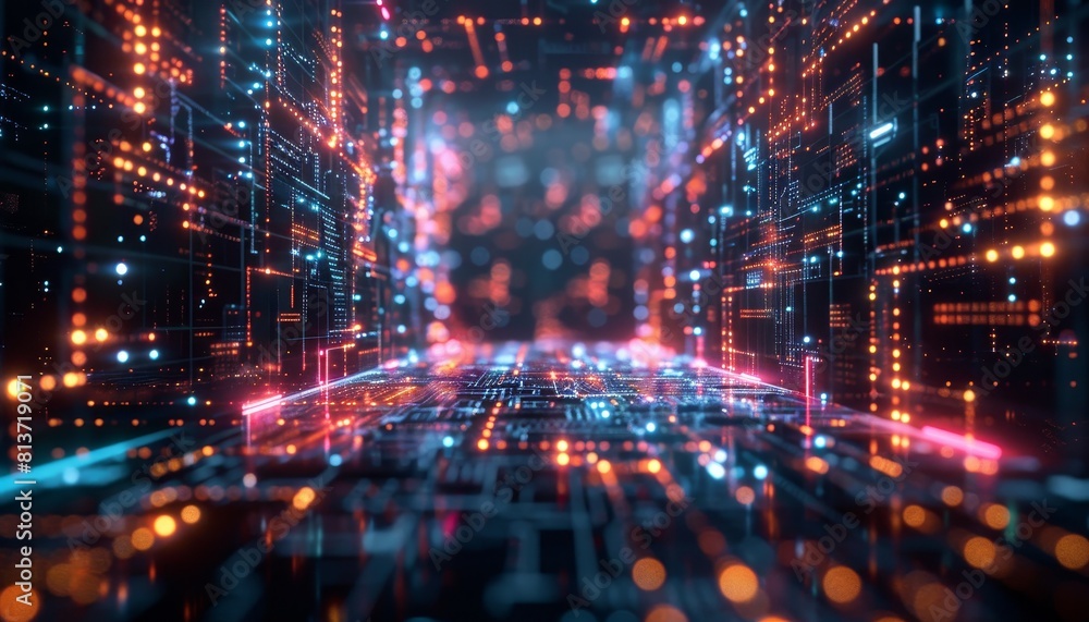 Aufkleber abstract digital technology background with glowing circuits and lines.
