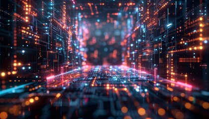 Obraz premium Abstract digital technology background with glowing circuits and lines.