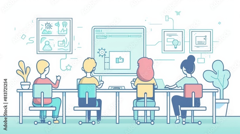 Poster the lesson takes place online via video conferencing, and the teacher and students are connected via