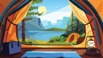 colorful background interior camping tent with pad