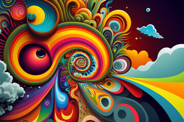 Abstract artwork with vibrant colors and surreal atmosphere.