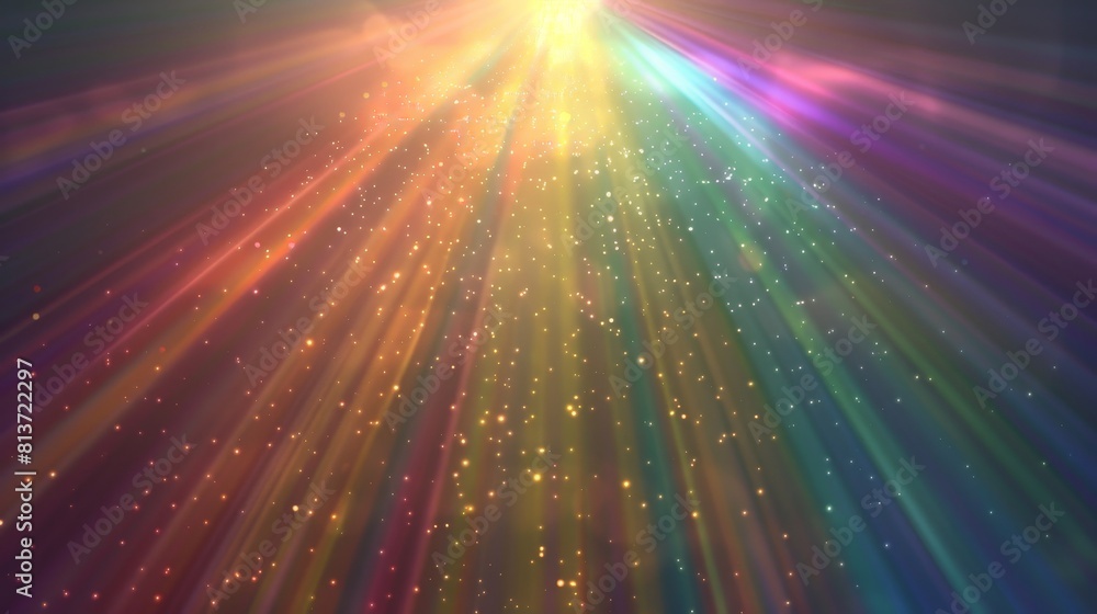 Poster light rays with rainbow spectrum flare on translucent background. realistic layout with radiant sola