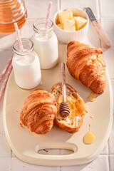 Fresh and tasty french croissants in the morning.