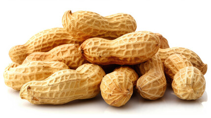 Handful of peanuts in nutshell isolated on white background.