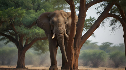Lonely elephant on tree, Generative.AI
