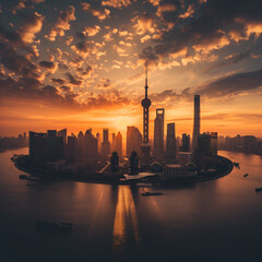 this is the view of the skyline in china during sunset