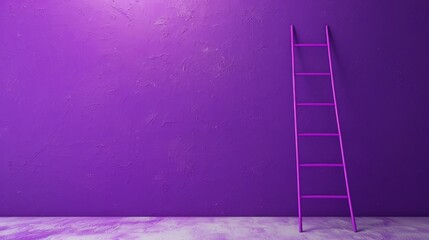 A ladder leaning against a purple wall.