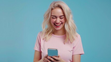 Woman Smiling at Smartphone Screen