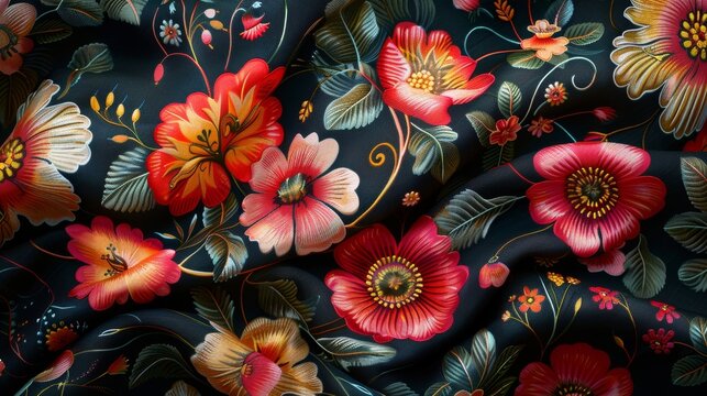 Zhostovo. Delicate flowers on a black background. Pattern for fabric or tableware. Wallpaper for your phone or background for your computer.