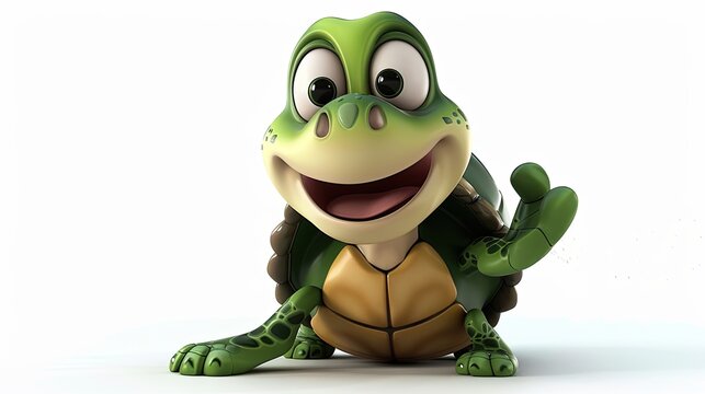3d cartoon turtle on a white background. Selective focus