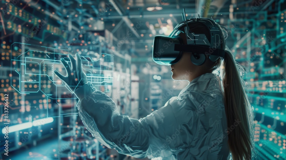 Poster bringing through virtual reality to control design and development of modern pcb, silicon microchips