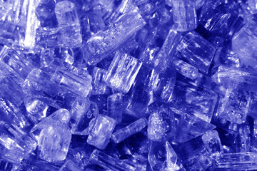 Close-up of crystals of natural mineral aquamarine (blue beryl). Crystals background