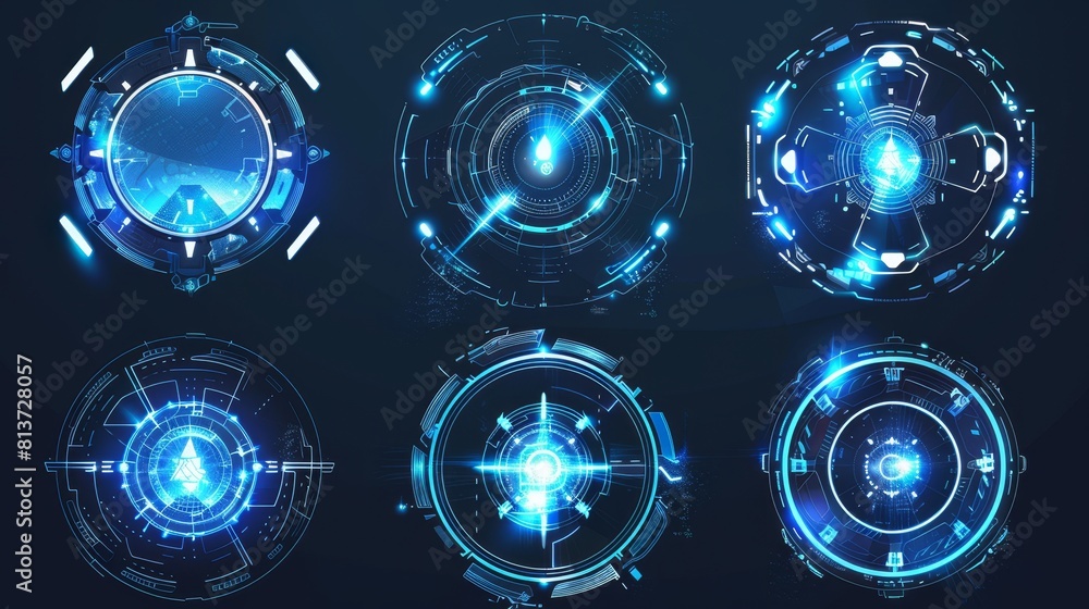 Poster in addition to magic portals and blue light hologram effects, futuristic energy vortex elements are 