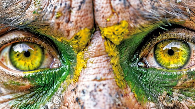 Alien creature s eyes reflect swirling galaxies, hinting at profound intelligence