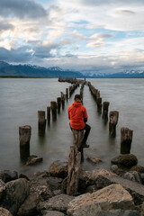 An abandoned pier in the sea near Peurto Natales in Chilean Patagonia - looking north.