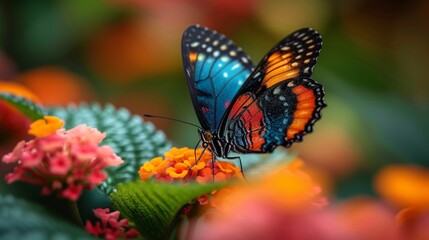 Obraz premium Butterfly Resting on Flower Macro stock Image