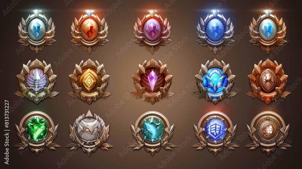 Poster ui frame in modern for winner icon design on dark background. ancient ornament rank gui asset for na