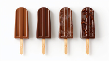 Obraz premium Several types of popsicles on a stick in chocolate glaze isolated on a white background
