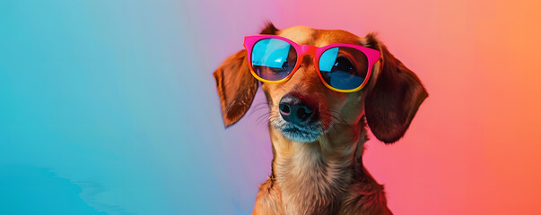 Stylish dog in sunglasses on gradient background
