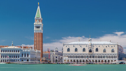 Campanile di San Marco and Palazzo Ducale, from San Giorgio Maggiore timelapse hyperlapse, Venice,...