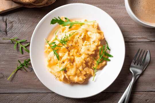Scrambled eggs and coffee