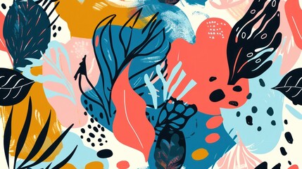 Obraz premium Abstract summer artistic illustration pattern. Creative collage contemporary seamless pattern. Fashionable template