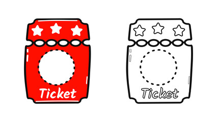 Funny cute happy Cinema ticket characters bundle set. Vector hand drawn cartoon kawaii character illustration icon. Cute Cinema ticket. Outline cartoon illustration for coloring book