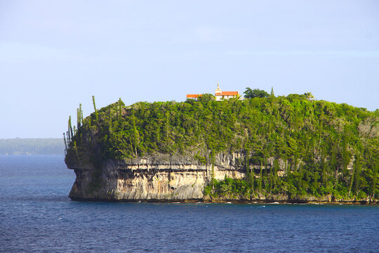 Chapelle Notre Dame de Lourdes up the cliff in Lifou, one of the islands of New Caledonia in South Pacific.