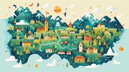 Swiss mountains vector landscape illustration