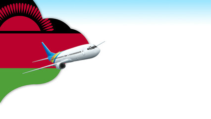 3d illustration plane with Malawi flag background for business and travel design