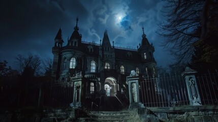Obraz premium Haunted Castle in a Dark and Terrifying Horror Night