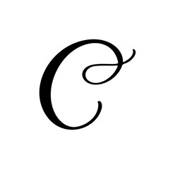 Hand drawn vector calligraphy letter C. Script font logo. Handwritten brush style flourish