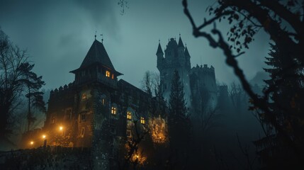 Obraz premium Haunted Castle in a Dark and Terrifying Horror Night