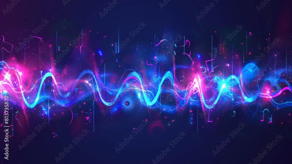 Poster an abstract radio frequency modern background with blue neon audio waves and smoke. an equalizer wav