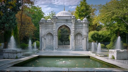 fountain in the park of palace